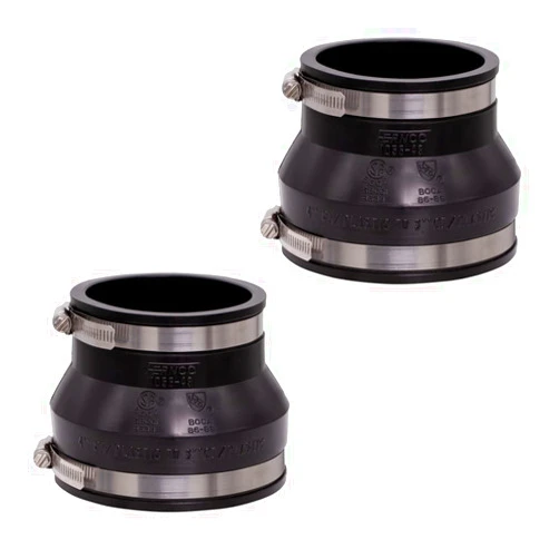 Fernco 1056-43 4-in.x 3-in. PVC Flexible Reducer Pipe Coupling for Cast Iron and Plastic Plumbing Connections, 2-Pack