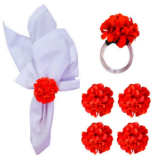 Maison charlô Maison Charlo | Set of 4 Orange Chrysanthemum Charm Napkin Rings | Perfect for Weddings, Banquets, Birthdays, Mother's Day and Easter