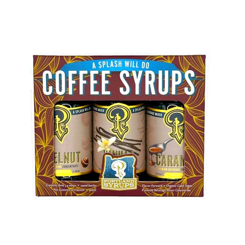 P Portland Syrups Portland Syrups Coffee Gift Set – Premium Syrups for Lattes, Espresso, Iced Coffee, and More – Organic Ingredients, Low Sugar, Perfect for Home Brews or Gifting – Box of Three 3.4oz Bottles