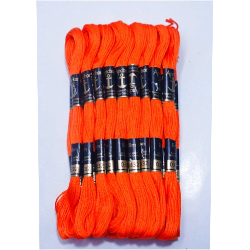Bhavya Enterprises Anchor Cross Stich/Long Stich Embroidery Cotton Threads, Pack of 10, 8 Mt Each Skeins (Orange)