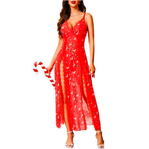 Avidlove Women Lingerie Lace Babydoll Chemise Sexy Mesh Nightdress V Neck Nightwear Side Split Nightgown