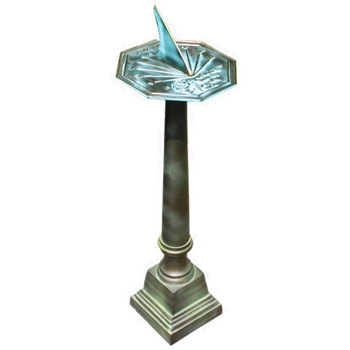 Rome B28 Aluminum Column Sundial Pedestal, Cast Aluminum with Copper and Light Verdigris Patina Finish, 25-Inch Height