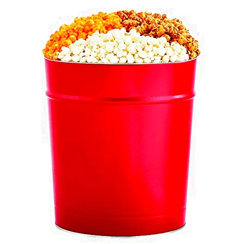 The Popcorn Factory Popcorn Gift Tin, Simply Red, 3.5 Gallons (Robust Cheddar, Butter, Caramel), Popcorn Lovers, Snack Gifts, Movie Night Snacks