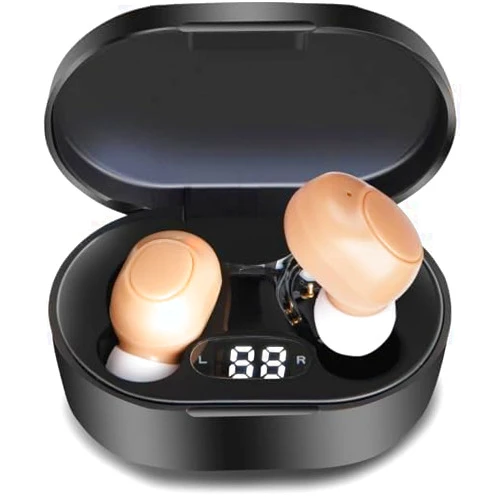 Caghuipp Hearing Aids, Miniature Hearing Amplifiers for Adults with Noise Cancelling, Rechargeable Hearing Aids for Seniors with Crystal Clear Sound, and LED Power Display (skin)
