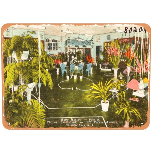 RetroRust 10 x 14 METAL SIGN - New Jersey Postcard - Babe Hasson - Florist - 1315 Pacific Avenue, Atlantic City, N. J.j - Vintage Rusty Look