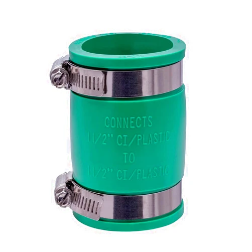 Fernco 1056-150 1-1/2-in. Flexible PVC Pipe Coupling for Cast Iron and Plastic Plumbing Connections in Green