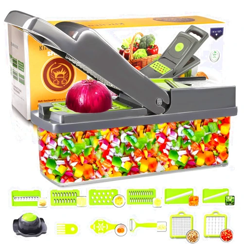 SPLMIFA Vegetable Chopper - Adjustable Vegetable Slicer - Kitchen Gift Gadget Slicer for Salad Potatoes Carrots Garlic with Container Onion Chopper with Container - Professional Food Chopper 12 in 1