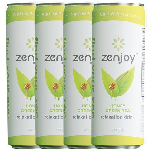 ChromaCast Zenjoy Honey Green Tea Relaxation Drink 4 Pack - Calming Drink with Ashwagandha & Lemon Balm - Non-Alcoholic Beverage Infused with L-Theanine for Enhanced Focus - 12oz Cans