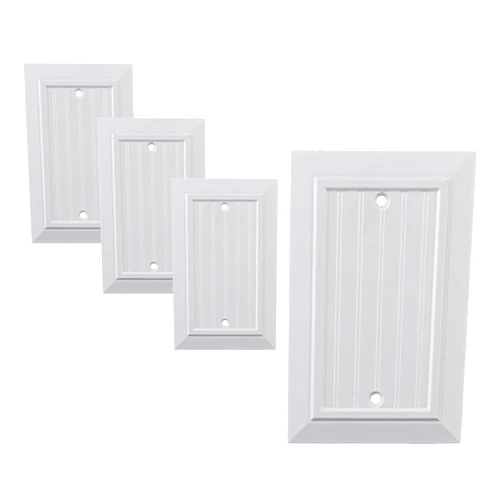 SLEEKLIGHTING Pack of 4 Wall Plate Outlet Switch Covers by SleekLighting | Classic White Beadboard Wall plates| Variety of Styles: Decorator/Duplex/Toggle/Blank / & Combo | Size: 1 Gang Blank