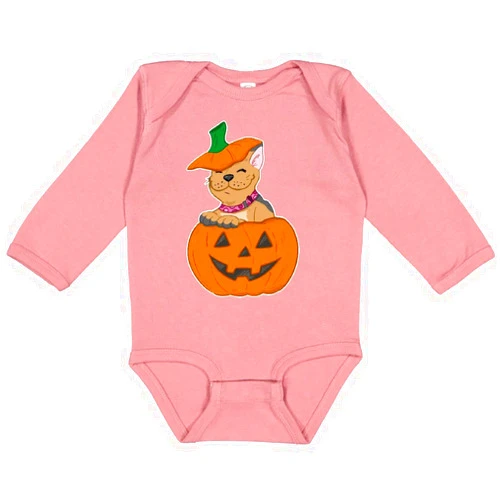 inktastic Pumpkin Puppies Halloween French Bulldog Long Sleeve Creeper