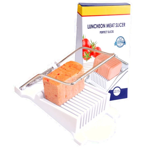 NVTED Luncheon Meat Slicer, Boiled Egg Fruit Soft Cheese Slicer Cutter, Stainless Steel Wires, Cuts 10 Slices (White)