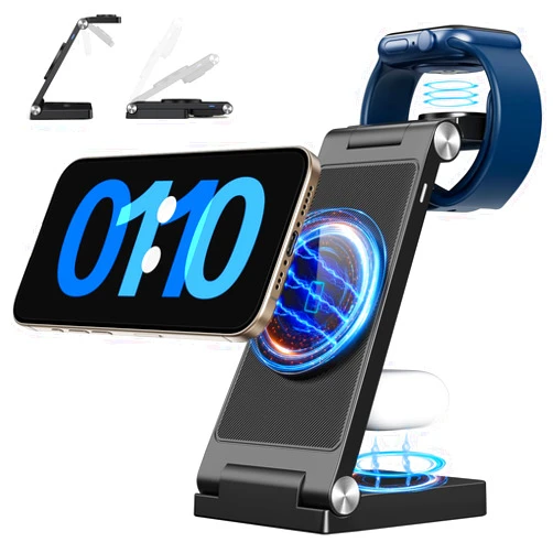 RYND Wireless Charger iphone,3 in 1 Foldable Magnetic Wireless charging station,Travel Charger for Multiple Devices for iPhone 15/14/13/12 /Pro/Pro Max, Apple Watch Ultra/SE/9/8/7/6/5/4/3/2,Air Pods