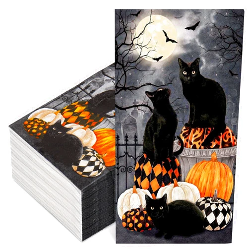 FYSUIMU 100Pcs Halloween Guest Napkins Vintage Black Cat Pumpkin Disposable Paper Napkin Spooky Dinner Hand Napkins for Kitchen Bathroom Party Supplies Table Decor