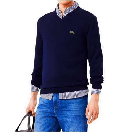 Lacoste Men's Long Sleeve Regular Fit V-neck Organic Cotton Sweater