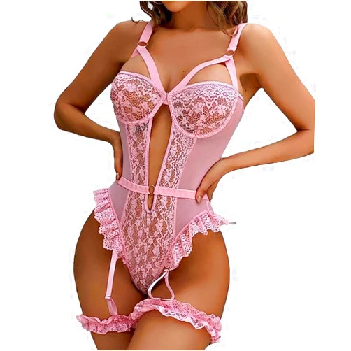 VENUS ALLURE Lingerie for Women Sexy Lace Teddy Bodysuit Bridal with Garter Belts