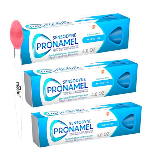 Moofin Pronamel Multi-Action Toothpaste 3-Pack, 4oz Tubes – Advanced Enamel Protection & Sensitivity Relief With Cleansing Mint Flavor, With Bundle Of Nose Cleaning Brush [Pack Of 3]