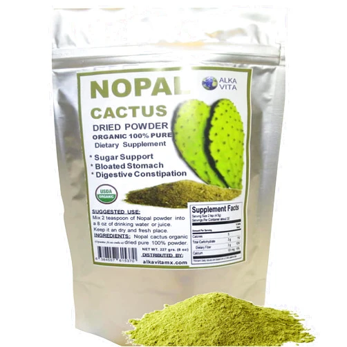ALKA VITA Nopal Cactus Organic 100% Pure Dried Powder Vegan Nutritional Food for Healthy Digestion 1/2 Lb. Bag