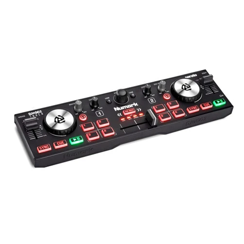 Numark DJ2GO2 Touch – Compact 2 Deck USB DJ Controller For Serato DJ with a Mixer / Crossfader, Audio Interface and Touch Capacitive Jog Wheels,Black