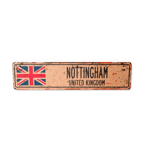SignMission Nottingham United Kingdom Vintage Plastic Street Sign British Britons Brits Flag City Gift | Indoor/Outdoor | 18