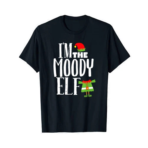 Merry Bells and Reindeer Design Studio I'm The Moody Elf Matching Family Group Christmas T Shirt