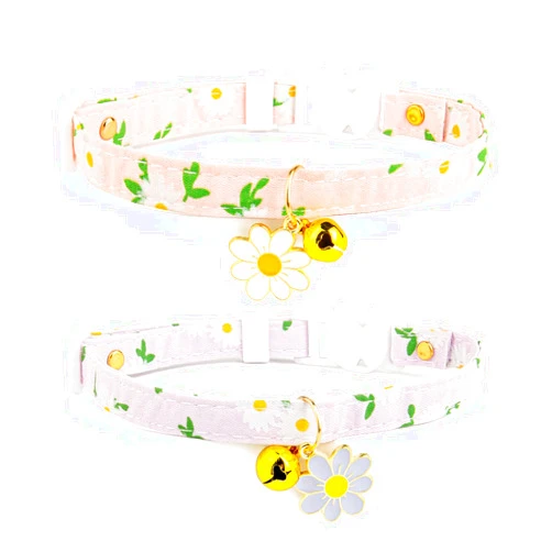 Liugjiau 2 Pack Cotton Breakaway Cat Collar with Bell,Pink&Purple Flowers Pendant Cute Cat Collar Kitten Collar,Ideal for Girl Cats Boy Cats