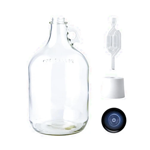 FastRack 1 gal Jug W/Twin bubble Airlock, Polyseal Lid, #6.5 Drilled Stopper