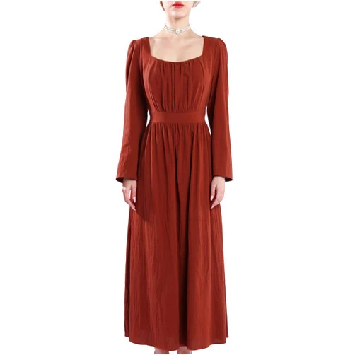 LSYYSKB Women Vintage Dress Medieval Classic Victorian Dresses Long Peasant Dress Regency Era Costume for Women Brown