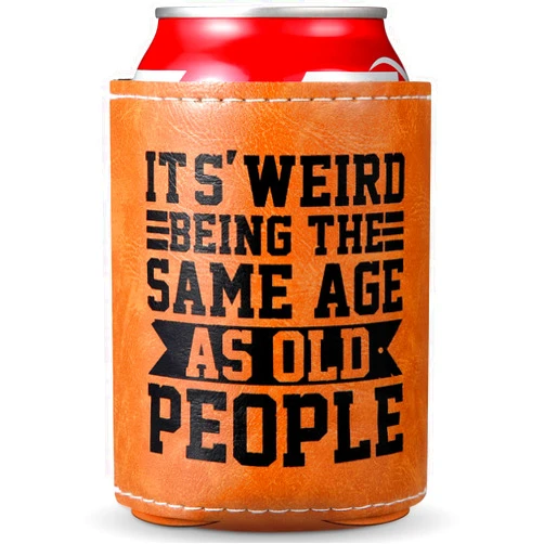 Honeydak Funny Father's Day Gift Leather Can Cooler Sleeves for Men 12oz Drink Coolers for Dad Birthday Gifts for Men Retirement Gifts Funny Old People Gifts for Men