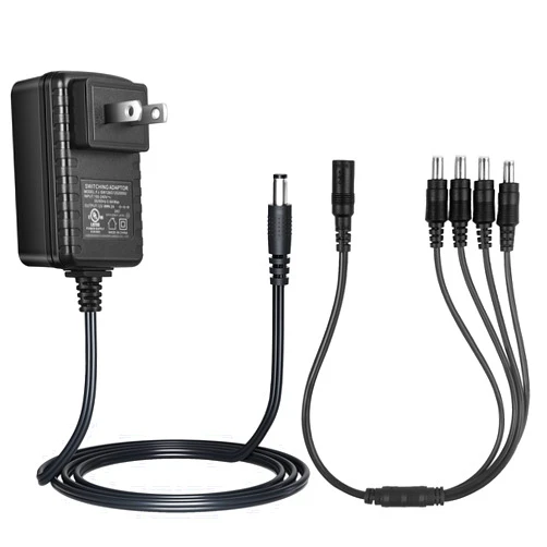 Security-01 AC 100-240V to DC 12V 2A Power Supply Adapter with 4 Ways Splitter Cable for Security Camera/DVR/NVR/Led Strip Lights/Router/Monitor/Keyboard,UL Listed