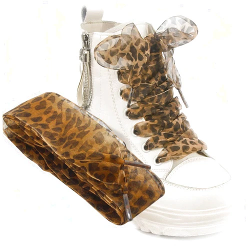 MYRIONT 2pcs Leopard Shoe Laces, Ribbon Shoe Laces Animal Print Shoelaces for Women Girls,Cute Satin Leopard Print for Sneakers and Casual Shoes