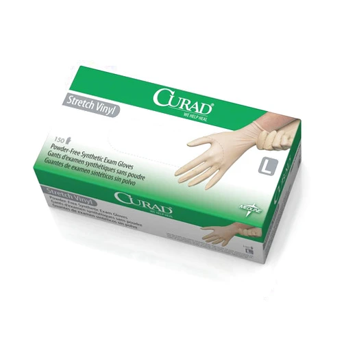Curad Stretch Vinyl Exam Gloves, Latex Free, Large, 150 Count