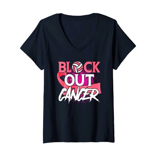Zone - 365 Volleyball Breast Cancer Awareness Womens Block Out Cancer Volleyball Breast Cancer Awareness V-Neck T-Shirt