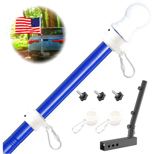 DIOVPLX Truck Flag Pole Kit with Trailer Hitch Flagpole Holder, Tangle Free Heavy Duty Stainless Steel 1 inch Flagpole for Car, Pickup, Jeep, Vehicle, House, Porch, Yard, Parade Tricolor 6FT