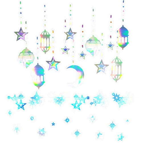 Cheerland Iridescent Ramadan Garland with Holographic Star Banner for Muslim Celebrations and Eid Mubarak Party Decorations and Supplies