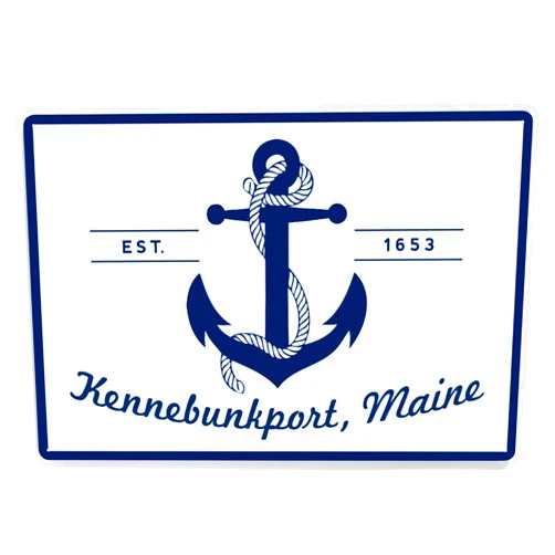 Lantern Press 12x18 Inch Metal Sign, Kennebunkport, Maine, Blue and White Anchor