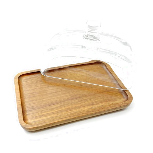 Ikerall 1 Pack Rectangular Wooden Cake Stand with Glass Dome,Small Cake Plate Holder with Clear Glass Bell,Cake Display Server Tray for Kitchen,Birthday Parties,Weddings,Baking Gifts (4.6 x 7in)
