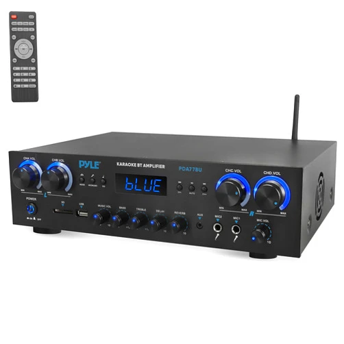 Pyle Bluetooth Home Audio Theater Amplifier Stereo Receiver 4 Channel 800 Watt Sound System w/MP3, USB, SD, AUX, RCA, FM,MIC, Headphone, Reverb Delay, LED Vol, for Home/Studio/Theater Speakers