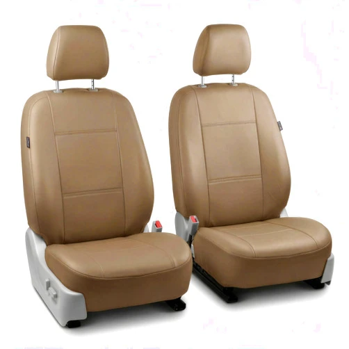 FH Group Car Seat Covers PU Leather Automotive Seat Covers Front Set, Tan Seat Covers Pair Set with Gift Universal Fit Interior Accessories for Cars Trucks and SUVs