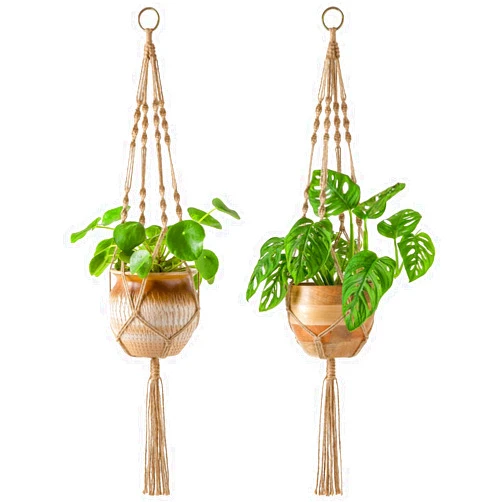 Mkono 2 Pack Macrame Plant Hangers Indoor Hanging Planter Basket Decorative Flower Pot Holder Jute Rope for Indoor Outdoor Home Decor 4 Legs 40 Inch, Brown