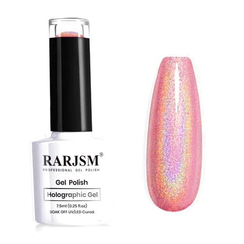 RARJSM Holographic Nail Polish Rose Gold Gel Nail Polish with Mermaid Unicorn Effect Glitter Gel Nail Polish RAR73 Suitable for Spring Summer
