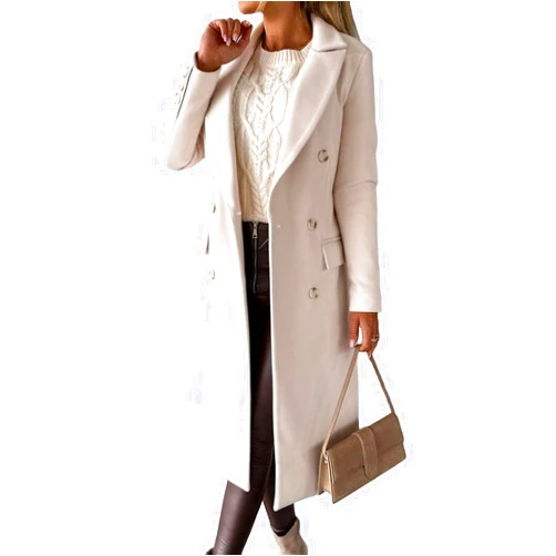 IDEALSANXUN Womens Long Wool Coat Double Breasted Trench Coat Fall Winter Clothes