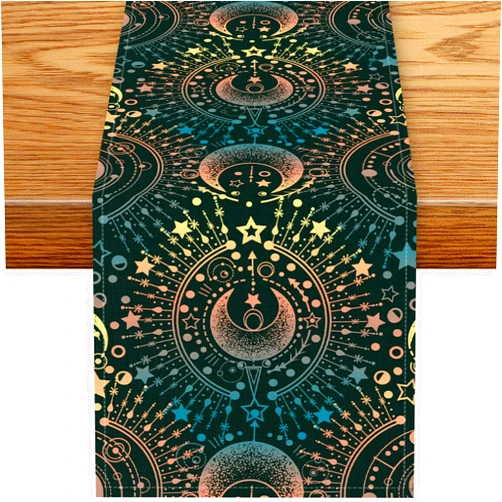 SHADIORA Sun Moon Table Runner, Gothic Colorful Tarot Astrology Celestial Witchy Hippie Magical Boho Coffee Table Center Decor for Family Kitchen Outdoor Farmhouse Holiday Party Table Decorations,, 13