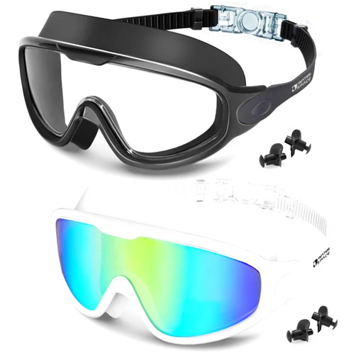 Water Space Swim Goggles 2 Pack for Adult Men Women, Anti-fog UV Protection No Leak 180° Wide View Clear Vision Pool Goggles