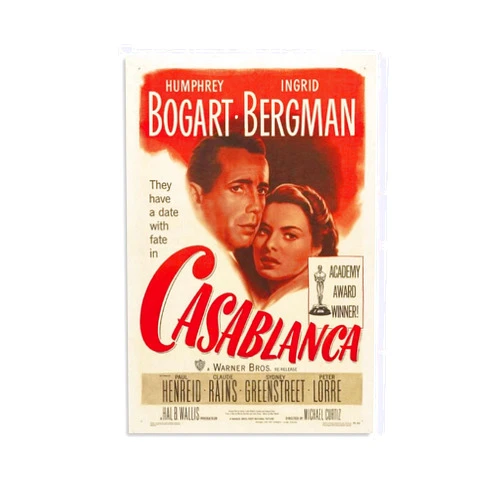 XIANZI Casablanca Vintage Movie Poster Retro Film Aesthetics Posters for Room Aesthetic Painting Canvas Wall Art Living Room 12x18inch(30x45cm) 12x18inch(30x45cm) Unframe-style