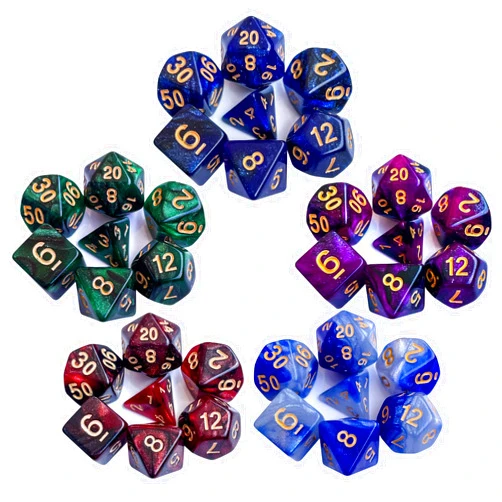 QiAN SiMAi 35Pieces DND Dice Set| Galaxy Double Color Polyhedral Dice Set for Board Game