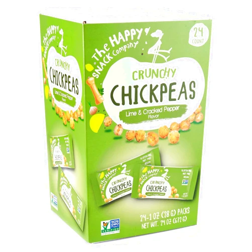 The Happy Snack Company Crunchy Chickpeas Lime & Cracked Pepper 24 x 1 oz. 5g Plant Based Protein & 120 Cals. Gluten,Nut & Dairy Free, Non-GMO and Vegan.