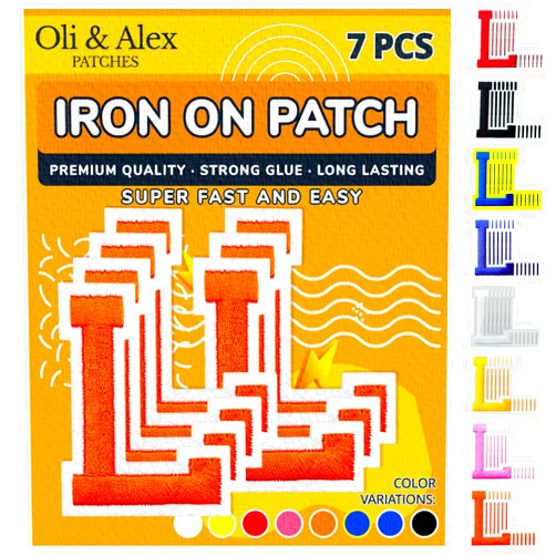 Oli and Alex Iron On Letters 2.4 inch - 7 pcs of L Orange Patches Letters for Clothing - Super Glue - No sew Needed - Embroidery Football Team School University - Orange, L