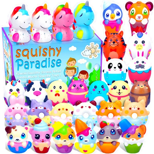 POKONBOY 30 Pack Kawaii Squishies Squishy Toys, Animals Squishies Cute Unicorn Donuts Slow Rising Creamy Scent Stress Relief Squishies Pack Party Favors Decorative with Key Chain