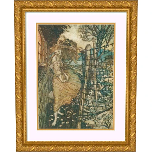 ArtDirect Arthur Rackham 14x18 Gold Ornate Frame and Double Matted Museum Art Print Titled: Undine Outside the Window (1912)