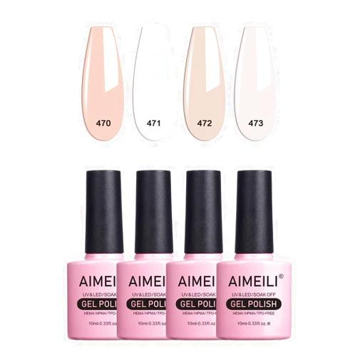 AIMEILI Hema Free Nude Pink Gel Nail Polish Soak Off U V LED Neutral Skin Tone Gel Polish Colors for Nail Art DIY Gel Nail Manicure Kit Set Of 4pcs X 10ml - Kit Set 24